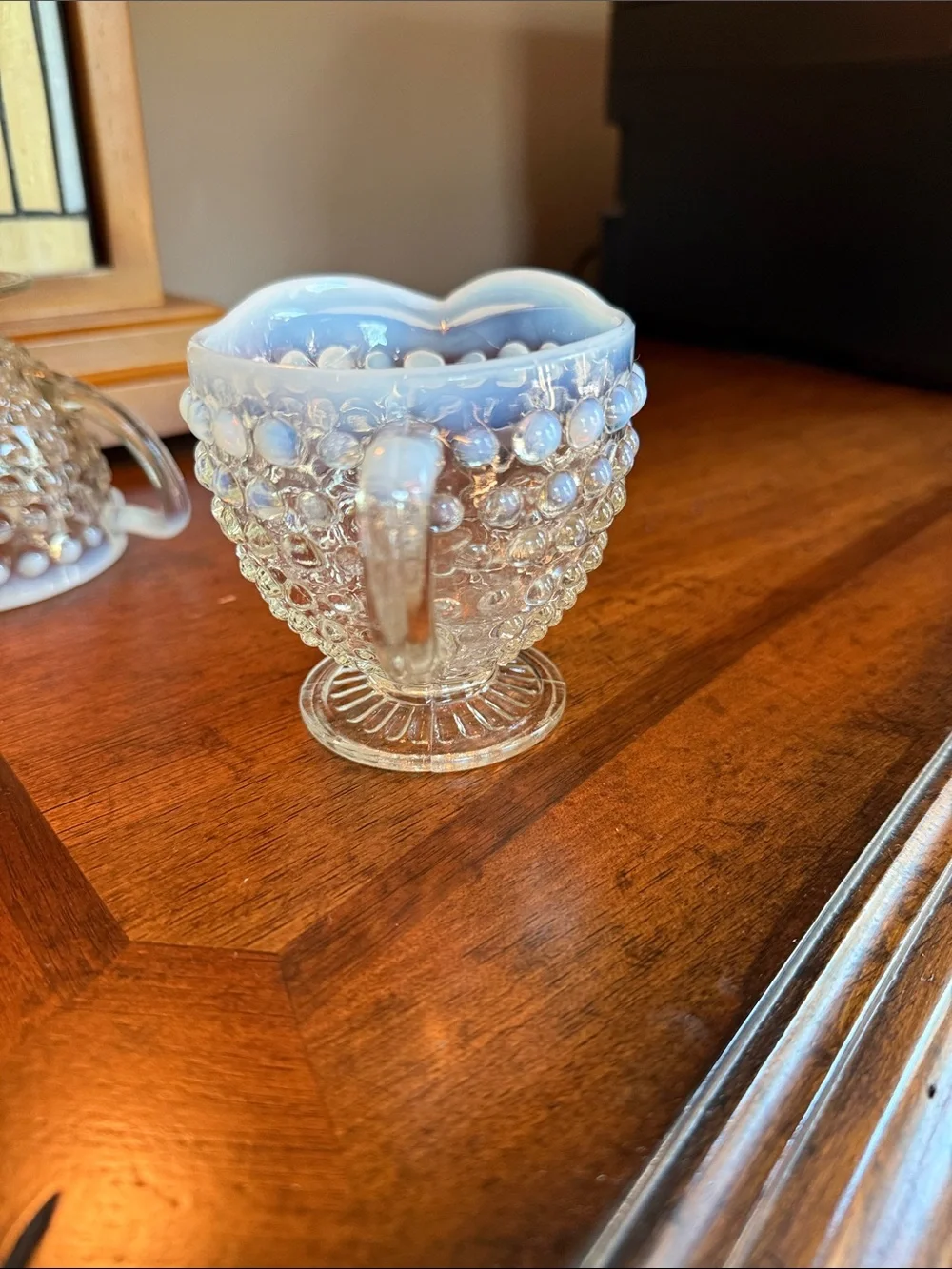 Vintage Moonstone Hobnail Creamer and Sugar Set